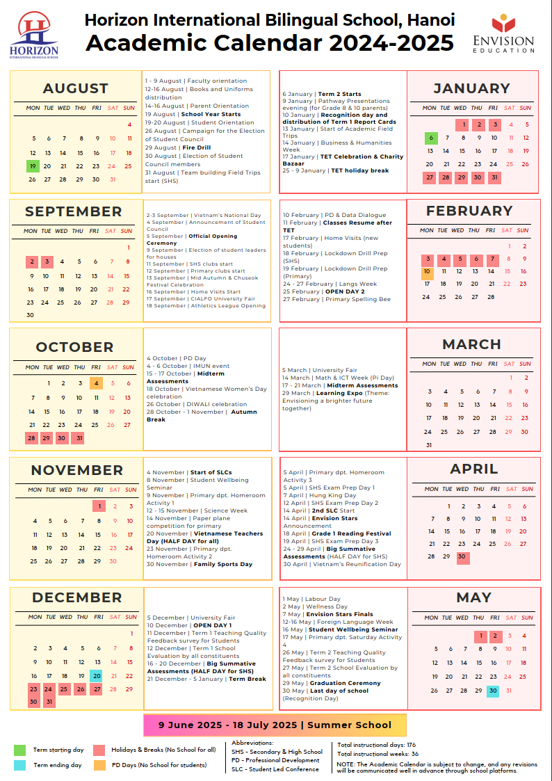 Horizon Academic Calendar 2024-2025